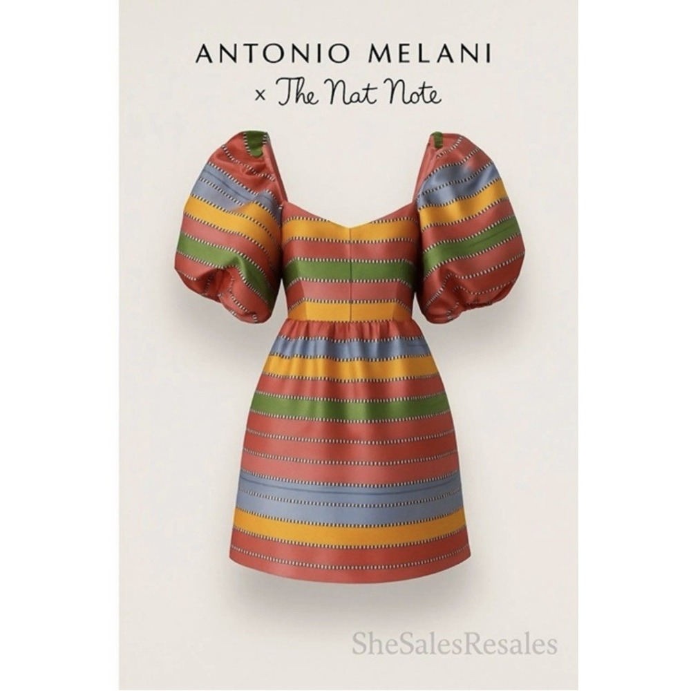 Antonio Melani x The Nat Note Nell Striped Jacquard Puff Sleeve Mini Dress Size2
